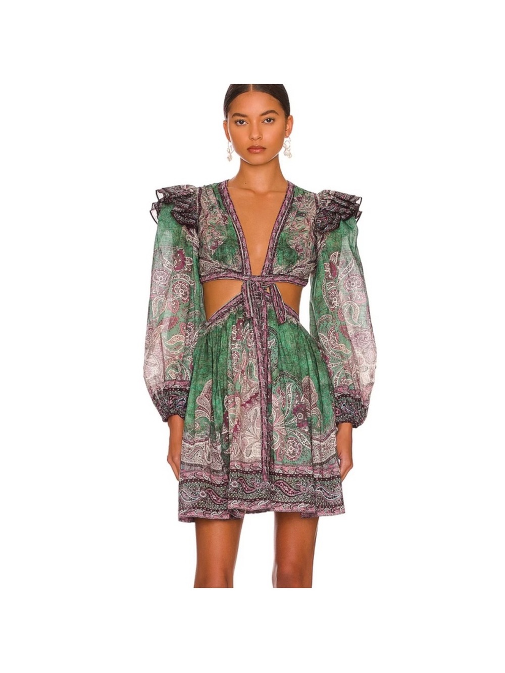 Zimmerman  Paisley Print Mini Dress in Green and Purple